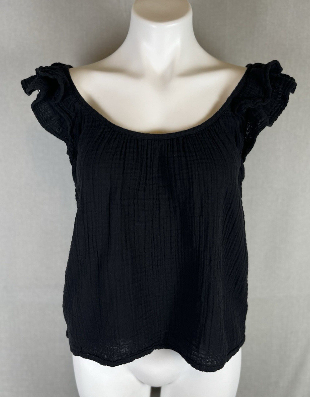Xirena Kara Top Black Medium Ruffle Cap Sleeve Tank 100% Cotton Boho Fairy